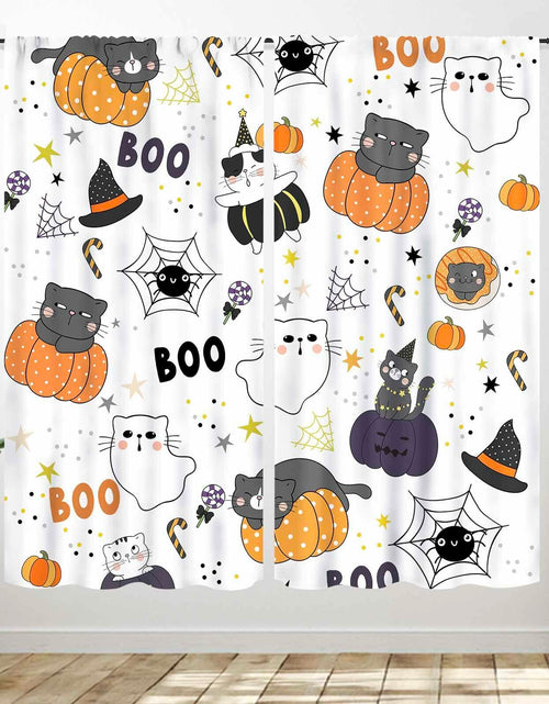 Load image into Gallery viewer, Lnepty Halloween Kids Curtains Cute Cat Pumpkin Ghost 42x45 2 Panels
