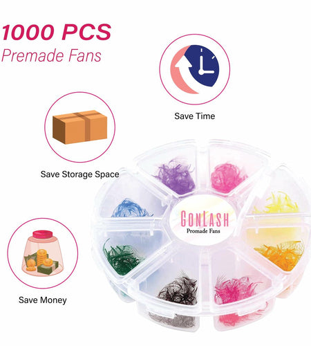 1000pcs Colorful Premade Volume Lash Extensions 6D C Curl 13mm