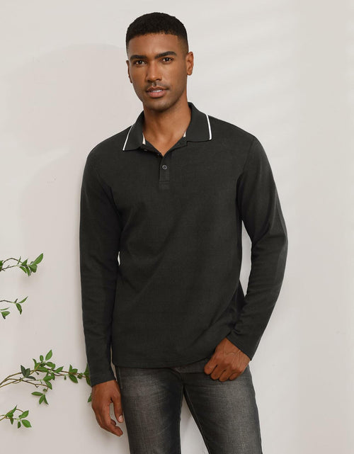 Load image into Gallery viewer, Thkzn Men’s Fleece Lined Polo Shirt Long Sleeve Button Golf Casual Black 2XL
