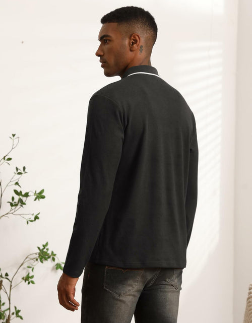 Load image into Gallery viewer, Thkzn Men’s Fleece Lined Polo Shirt Long Sleeve Button Golf Casual Black 2XL
