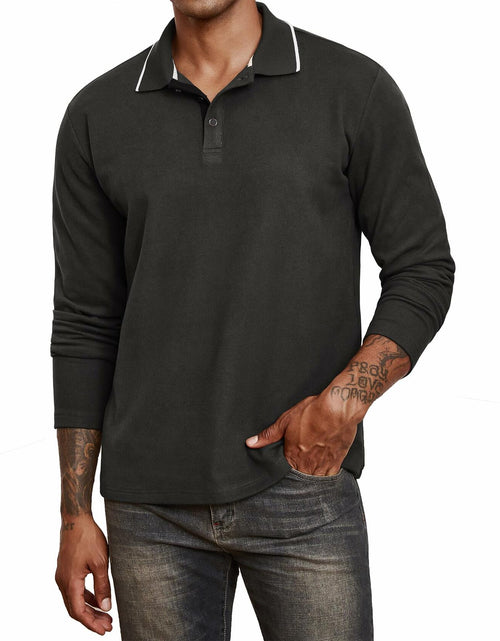 Load image into Gallery viewer, Thkzn Men’s Fleece Lined Polo Shirt Long Sleeve Button Golf Casual Black 2XL
