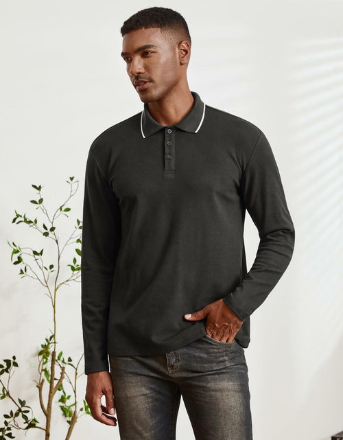 Load image into Gallery viewer, Thkzn Men’s Fleece Lined Polo Shirt Long Sleeve Button Golf Casual Black 2XL
