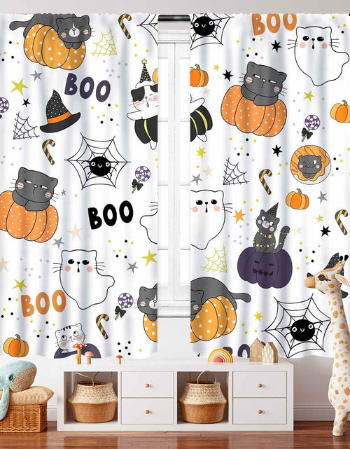 Load image into Gallery viewer, Lnepty Halloween Kids Curtains Cute Cat Pumpkin Ghost 42x45 2 Panels
