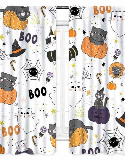 Load image into Gallery viewer, Lnepty Halloween Kids Curtains Cute Cat Pumpkin Ghost 42x45 2 Panels
