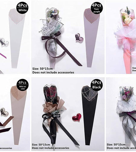 JOSON 24pcs Flower Packaging Bags 6 Colors Single Rose Diamond Heart Gift