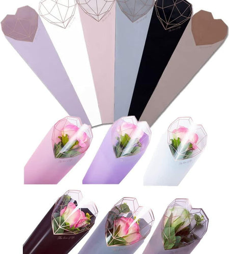 JOSON 24pcs Flower Packaging Bags 6 Colors Single Rose Diamond Heart Gift