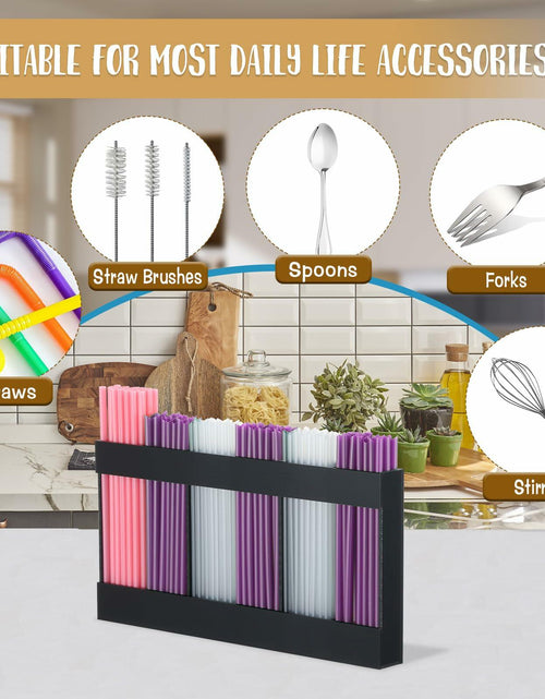 Load image into Gallery viewer, Acrylic Straw Holder 6-Compartment Organizer Gray | Cabinet or Counter Mount
