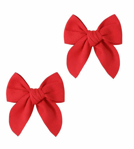 BOENBE LOVED Satin Ribbon Bows Hair Clips for Toddlers, Kids & Teens Red