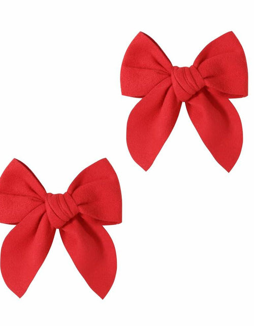 Load image into Gallery viewer, BOENBE LOVED Satin Ribbon Bows Hair Clips for Toddlers, Kids &amp; Teens Red
