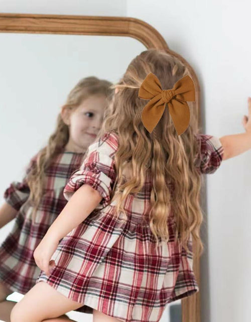Load image into Gallery viewer, BOENBE LOVED Satin Ribbon Bows Hair Clips for Toddlers, Kids &amp; Teens Red
