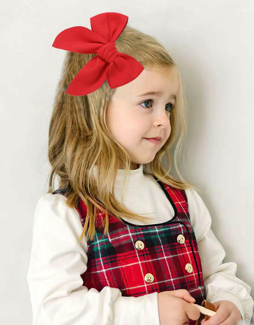 Load image into Gallery viewer, BOENBE LOVED Satin Ribbon Bows Hair Clips for Toddlers, Kids &amp; Teens Red
