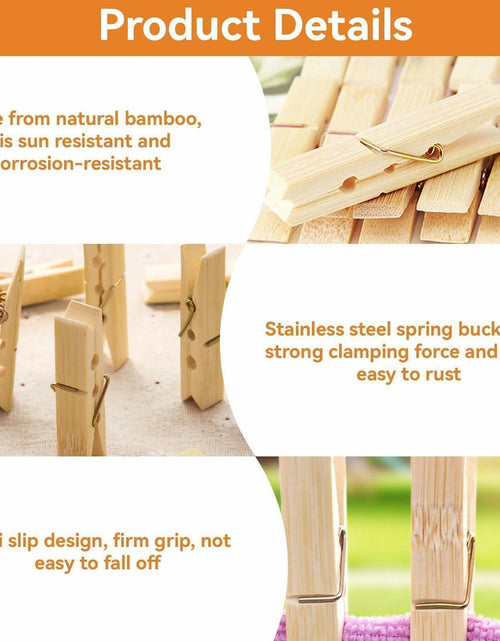 Load image into Gallery viewer, Mini Wooden Clothespins 20PCS Bamboo Clothes Pins Spring Clips Windproof
