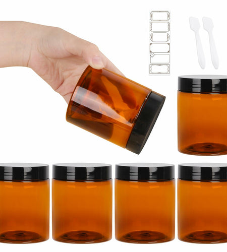 AuroTrends 8oz Amber Jars 6-Pack with Lids for Creams, Candles & DIY
