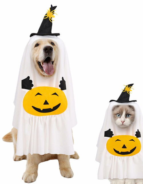 Load image into Gallery viewer, Dog Cat Halloween Pumpkin Ghost Costume Funny Cute Pet Outfit Medium
