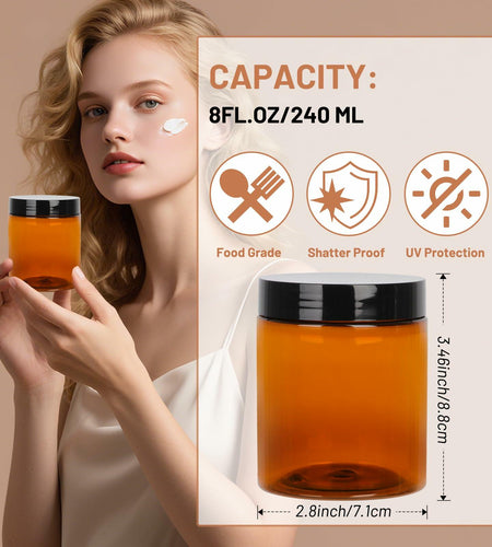 AuroTrends 8oz Amber Jars 6-Pack with Lids for Creams, Candles & DIY