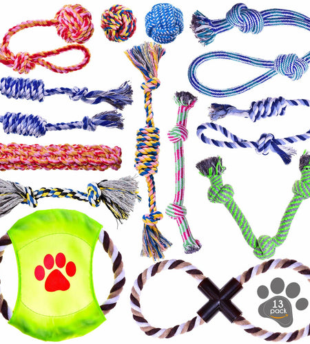 Pets&Goods Rope Dog Toys 13-Pack Durable Cotton Chew Tug Toys