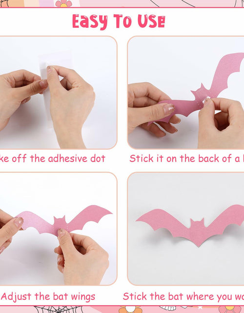 Load image into Gallery viewer, Sursurprise 48PCS 3D Halloween Bat Wall Stickers Pink Black Party Decor
