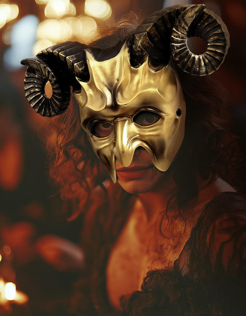 Load image into Gallery viewer, MCJC Devil Goat Horned Mask Adult Half Face Halloween Cosplay 4 Colors
