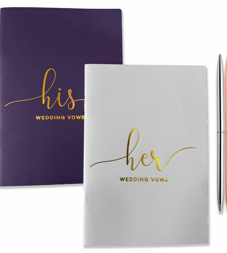 Evoware His & Hers Vow Books Set of 2 Silver Rose Gold Pens 28 Pages