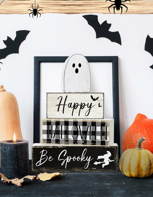 Load image into Gallery viewer, Yalikop Halloween Ghost Table Decor Wooden Block Signs Farmhouse 4 Pcs
