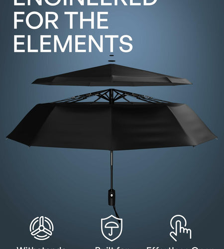 Windproof Travel Umbrella Auto Open Compact Strong Folding Rain Sun