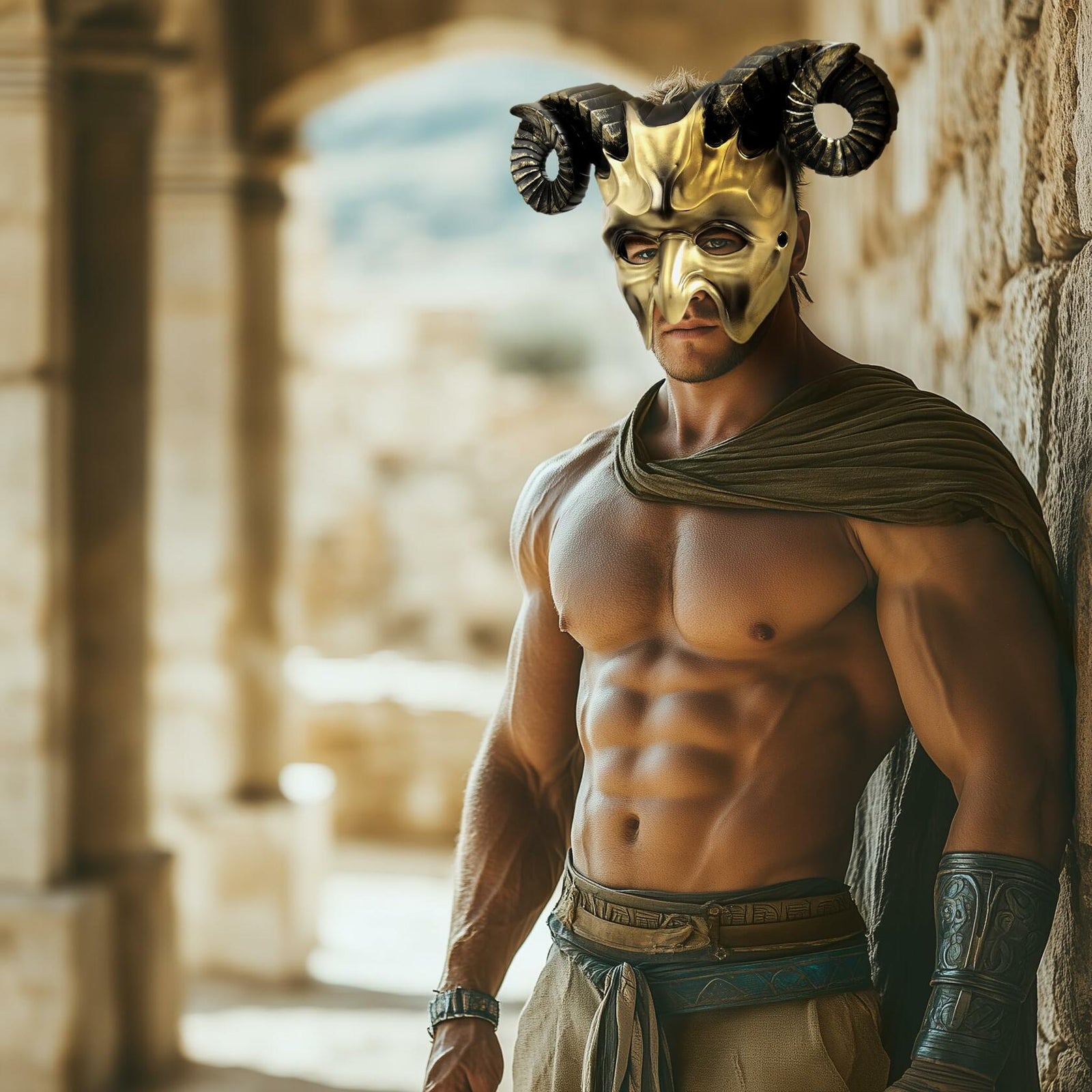 MCJC Devil Goat Horned Mask Adult Half Face Halloween Cosplay 4 Colors