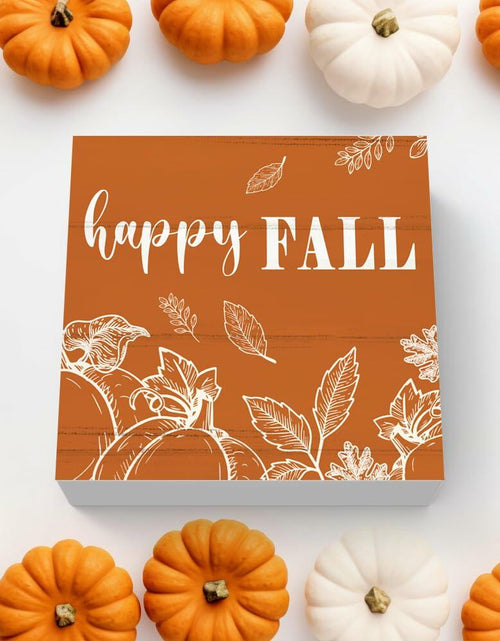 Load image into Gallery viewer, ULEGIE Fall Pumpkin Wood Box Sign, 5x5 Inch, Orange Autumn Decor
