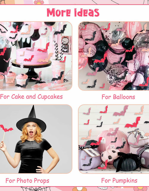 Load image into Gallery viewer, Sursurprise 48PCS 3D Halloween Bat Wall Stickers Pink Black Party Decor
