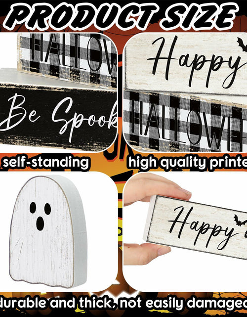 Load image into Gallery viewer, Yalikop Halloween Ghost Table Decor Wooden Block Signs Farmhouse 4 Pcs
