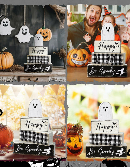 Load image into Gallery viewer, Yalikop Halloween Ghost Table Decor Wooden Block Signs Farmhouse 4 Pcs
