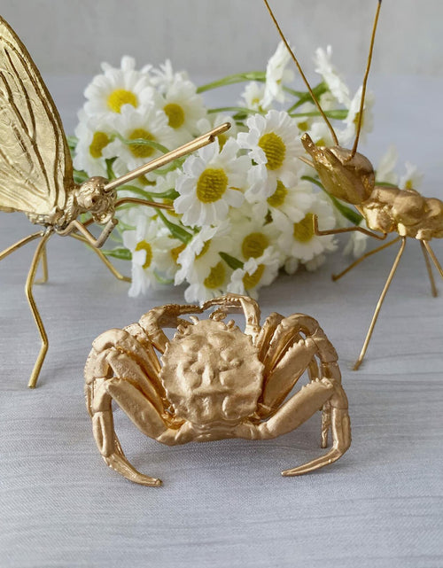 Load image into Gallery viewer, Tricune Gold Crab Sculpture Solid Metal Mini Figurine Home Office Garden Decor
