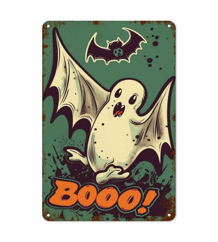 Halloween Metal Tin Sign Retro Ghost Wall Decor 8x12 Indoor Outdoor