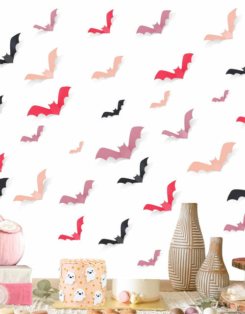Load image into Gallery viewer, Sursurprise 48PCS 3D Halloween Bat Wall Stickers Pink Black Party Decor
