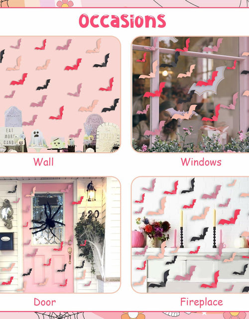 Load image into Gallery viewer, Sursurprise 48PCS 3D Halloween Bat Wall Stickers Pink Black Party Decor
