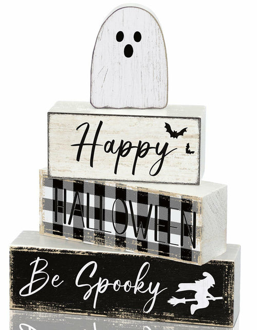 Load image into Gallery viewer, Yalikop Halloween Ghost Table Decor Wooden Block Signs Farmhouse 4 Pcs
