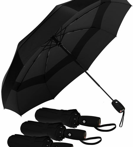 Windproof Travel Umbrella Auto Open Compact Strong Folding Rain Sun