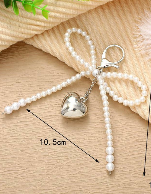 Load image into Gallery viewer, AYYSHULAN Bow Heart Keychain Pearl Bowknot Key Ring Bag &amp; Car Accessory White
