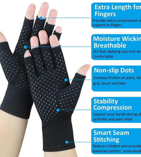 2 Pairs Arthritis Gloves Compression Fingerless Pain Relief Gloves Small