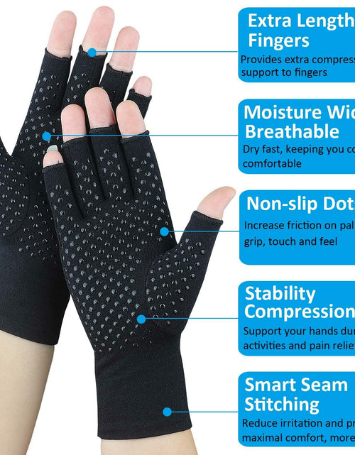 Load image into Gallery viewer, 2 Pairs Arthritis Gloves Compression Fingerless Pain Relief Gloves Small
