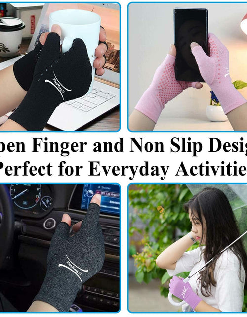 Load image into Gallery viewer, 2 Pairs Arthritis Gloves Compression Fingerless Pain Relief Gloves Small
