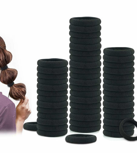 50PCS Black Cotton Hair Ties for Women & Girls Soft Stretchy Ponytail Holders