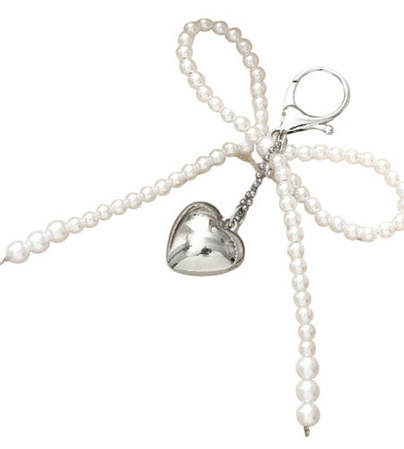 AYYSHULAN Bow Heart Keychain Pearl Bowknot Key Ring Bag & Car Accessory White
