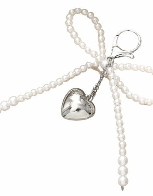 Load image into Gallery viewer, AYYSHULAN Bow Heart Keychain Pearl Bowknot Key Ring Bag &amp; Car Accessory White
