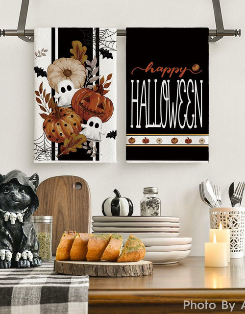 Load image into Gallery viewer, Artoid Mode Halloween Kitchen Towels Set 2 Black Polka Dot Pumpkin 18x26 Inch
