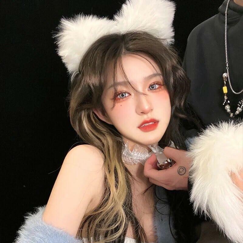Jinshining White Cat Fox Ears Cosplay Headband with Bells Faux Fur Unisex