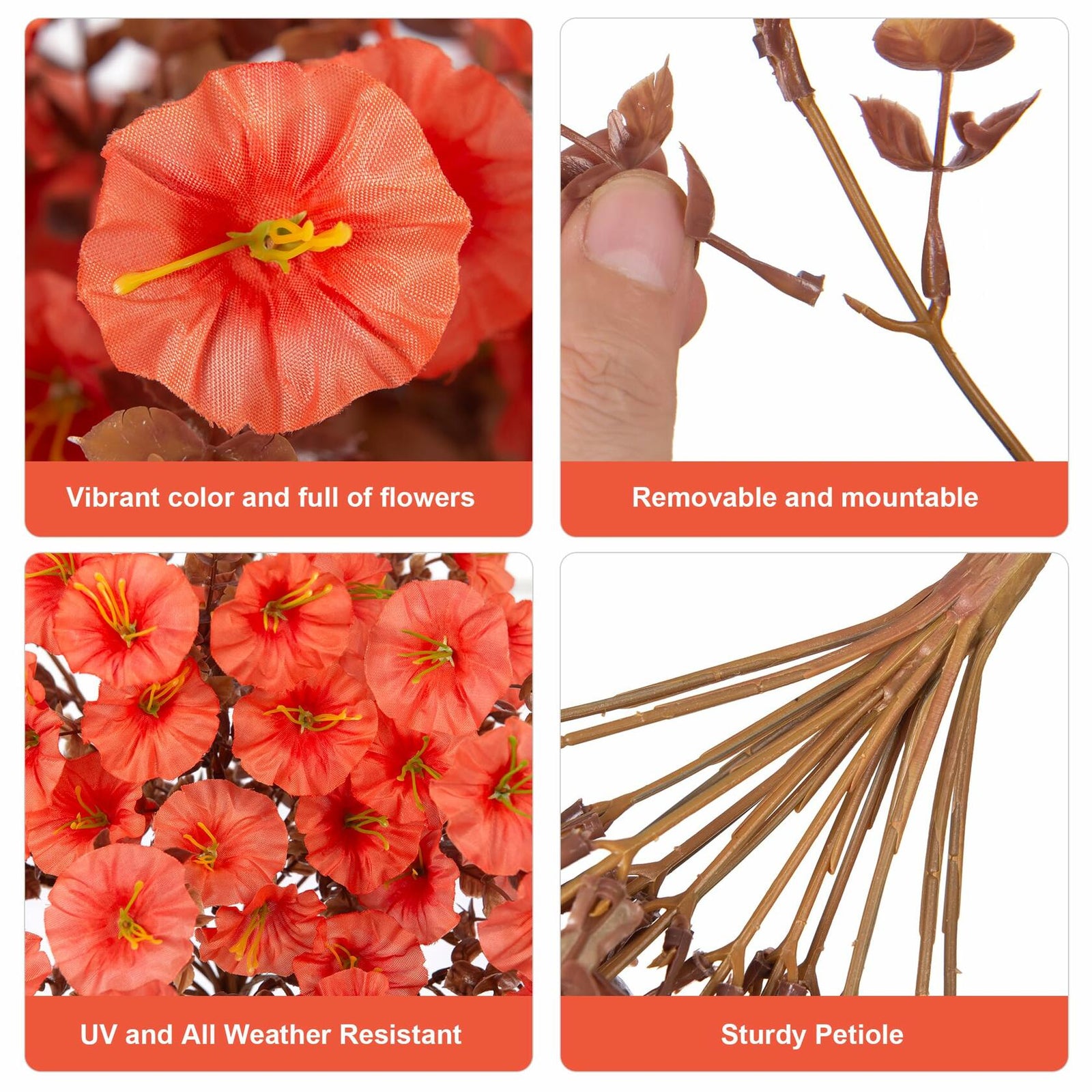 HyeFlora Fake Mums Artificial Fall Hanging Flowers 2 PCS Orange Brown Leaves