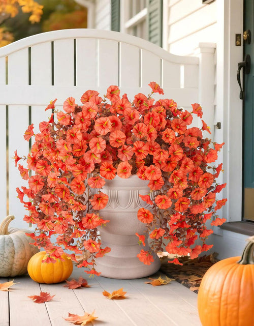 Load image into Gallery viewer, HyeFlora Fake Mums Artificial Fall Hanging Flowers 2 PCS Orange Brown Leaves
