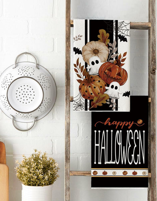 Load image into Gallery viewer, Artoid Mode Halloween Kitchen Towels Set 2 Black Polka Dot Pumpkin 18x26 Inch
