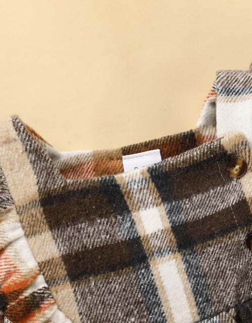 Load image into Gallery viewer, TITKKOP Baby Girl Plaid Romper Dress Bow Headband Khaki Size 6-12M
