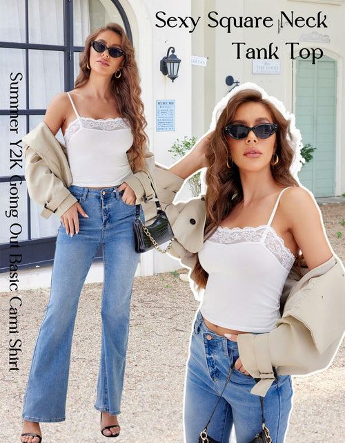 Load image into Gallery viewer, Avidlove Women Sexy Square Neck Lace Trim Tank Top Camisole White Size L
